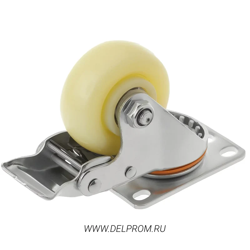 32075Sb - Полипропиленовое белое колесо 75 мм (повор.площ, торм., двойн. шарикоподш.)