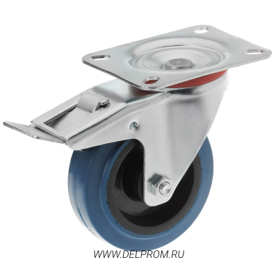 SCLb 42 Колесо поворотное с тормозом, платформенное крепление, синяя резина д. 100 мм