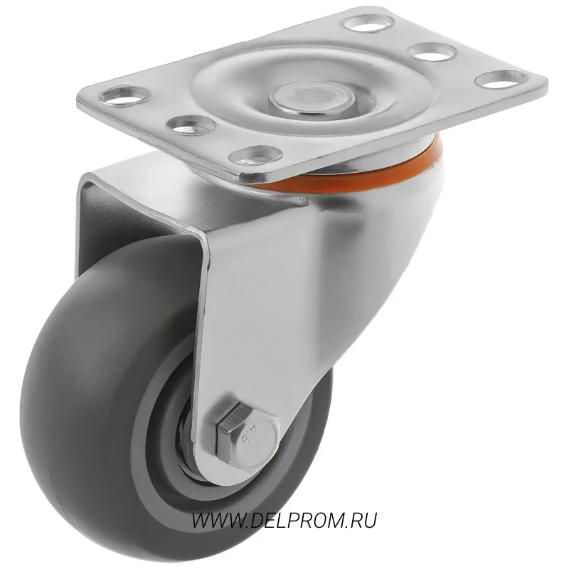 34075S - Аппаратное колесо из термопласт. резины 75 мм(повор.площ,серое,полипр.обод,дв.шарикоподш.)