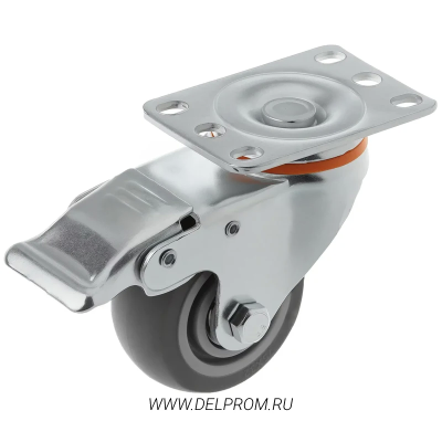 34075Sb - Аппаратное колесо из термопласт. рез.75 мм(повор.площ,торм.,серое,полипр.обод,дв.шарикопод)