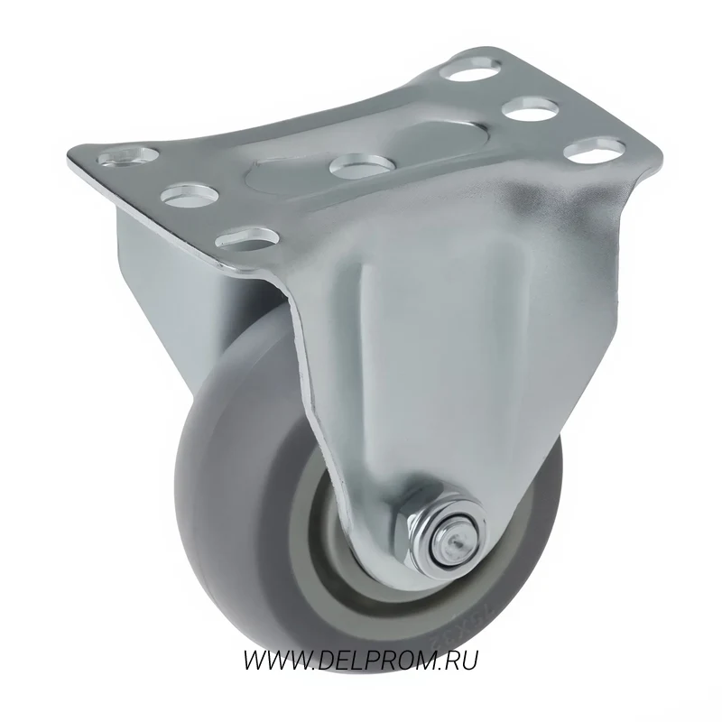 34075F - Аппаратное колесо из термопласт. резины 75 мм(неповор.площ,серое,полипр.обод,дв.шарикоподш.)