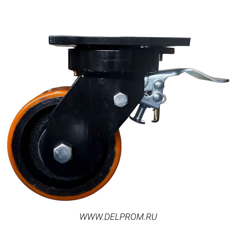 4102-150 Sb - Сверхбольшегрузное полиуретановое колесо 150 мм г/п 900 кг (повор., площ., торм., шарикоподш)
