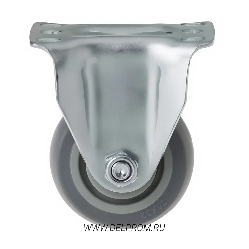 34075F - Аппаратное колесо из термопласт. резины 75 мм(неповор.площ,серое,полипр.обод,дв.шарикоподш.)
