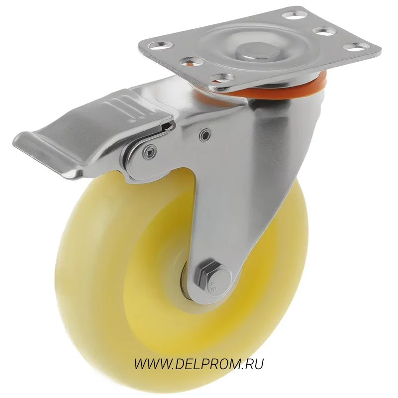 320125Sb - Полипропиленовое белое колесо 125 мм (повор.площ, торм., двойн. шарикоподш.)