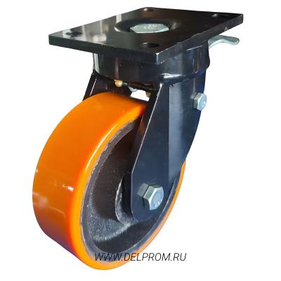 4102-125 Sb - Сверхбольшегрузное полиуретановое колесо 125 мм г/п 800 кг (повор., площ., торм., шарикоподш)